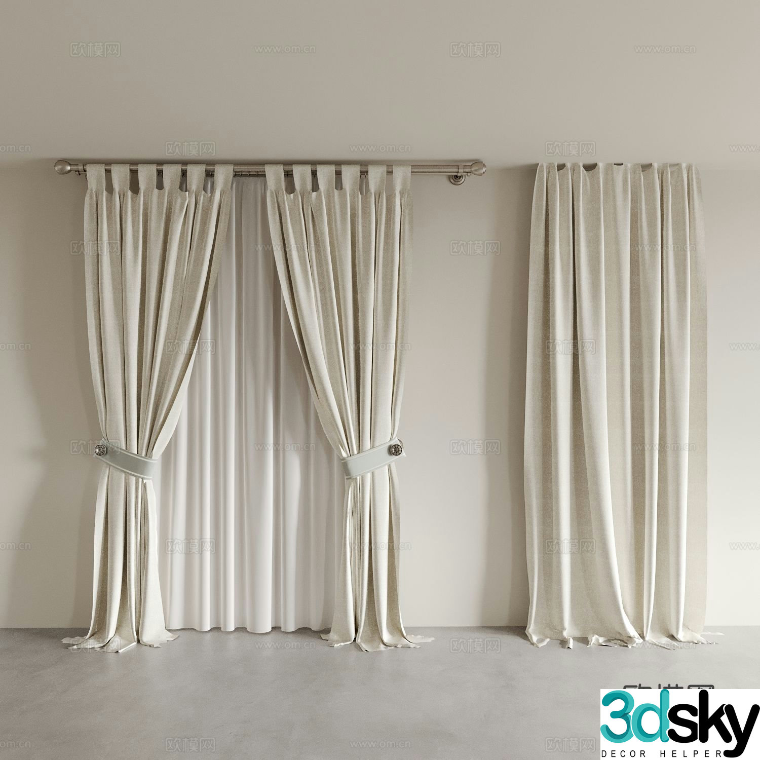 Cream style curtain gauze curtain window screen 3d model