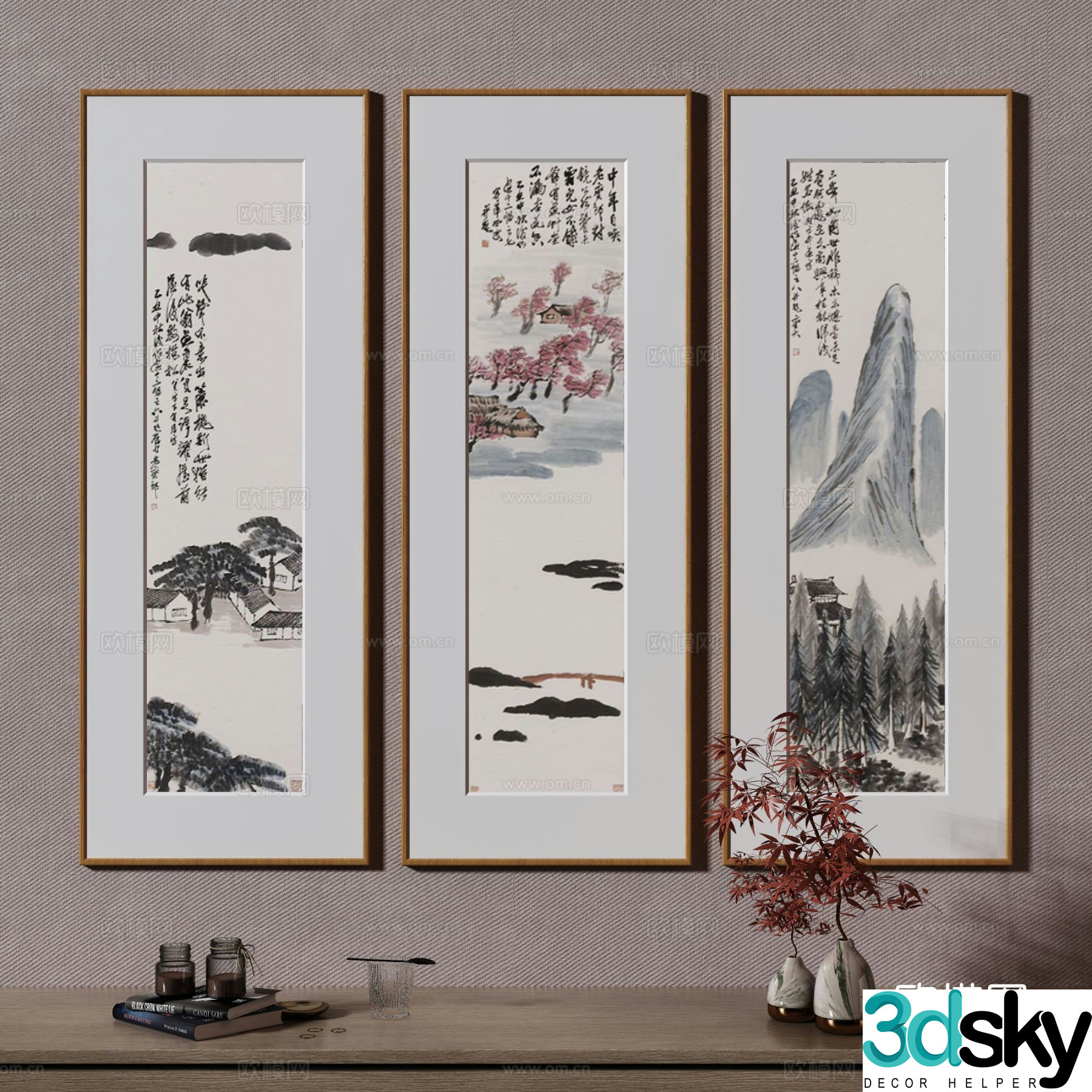 New Chinese style landscape painting decorative painting 3D model
