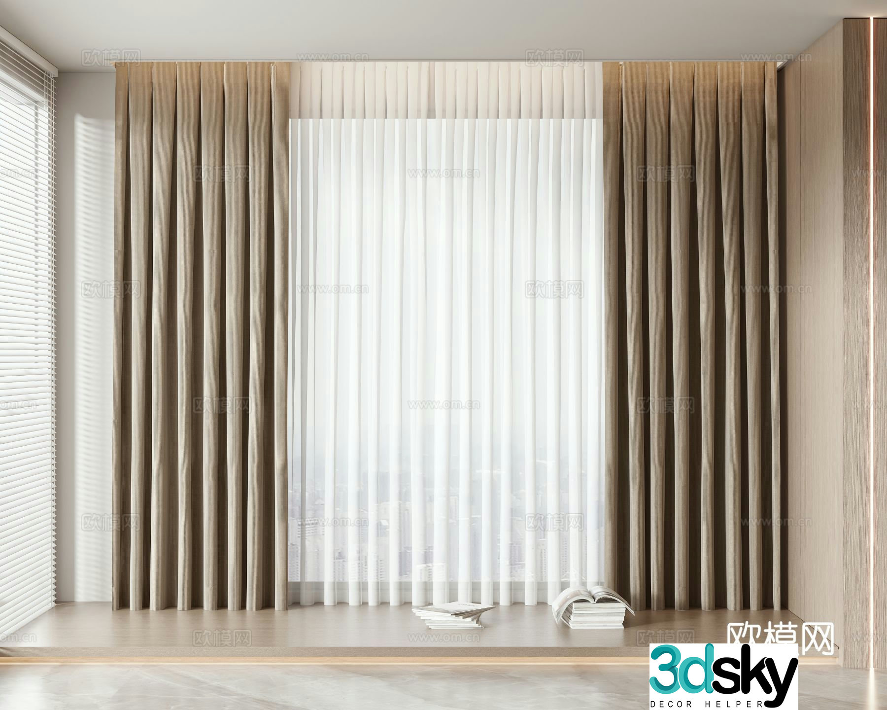 Modern curtains window screen 3d model