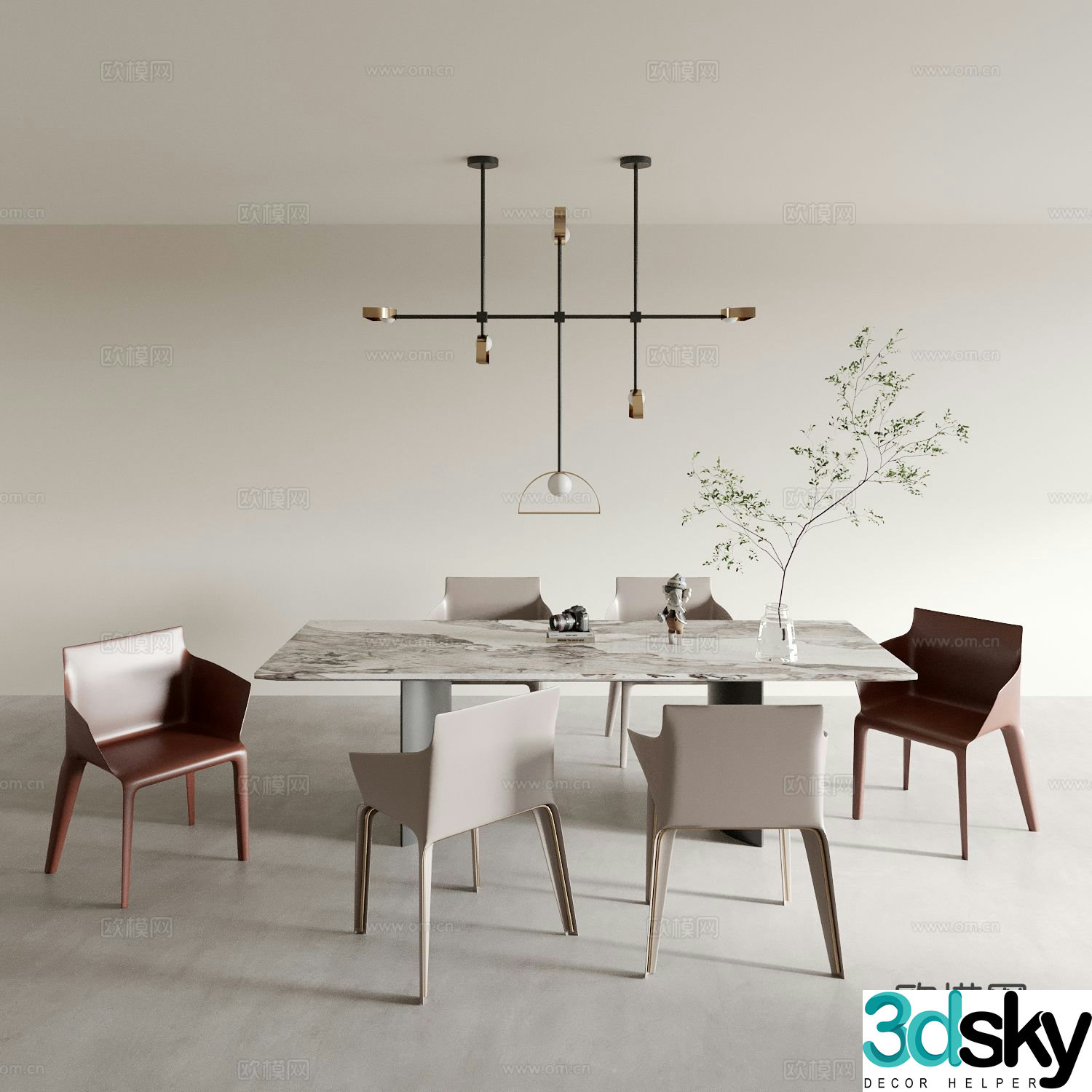 Modern dining table and chairs bar dining table 3d model