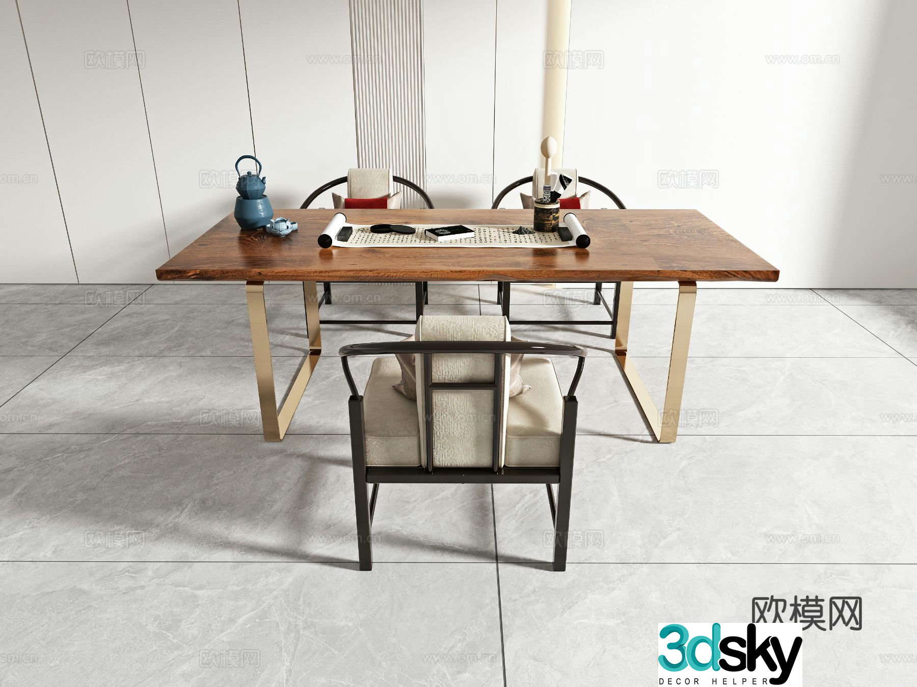 New Chinese style desk writing desk 3d model