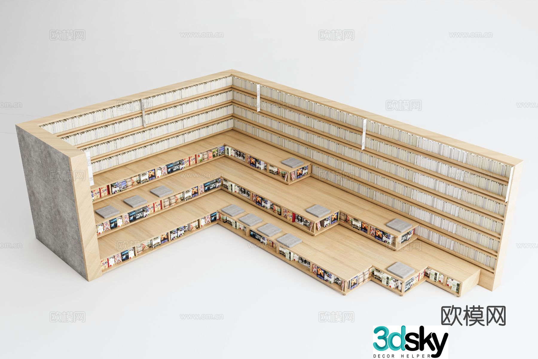 Library bookshelf tatami reading area 3d model