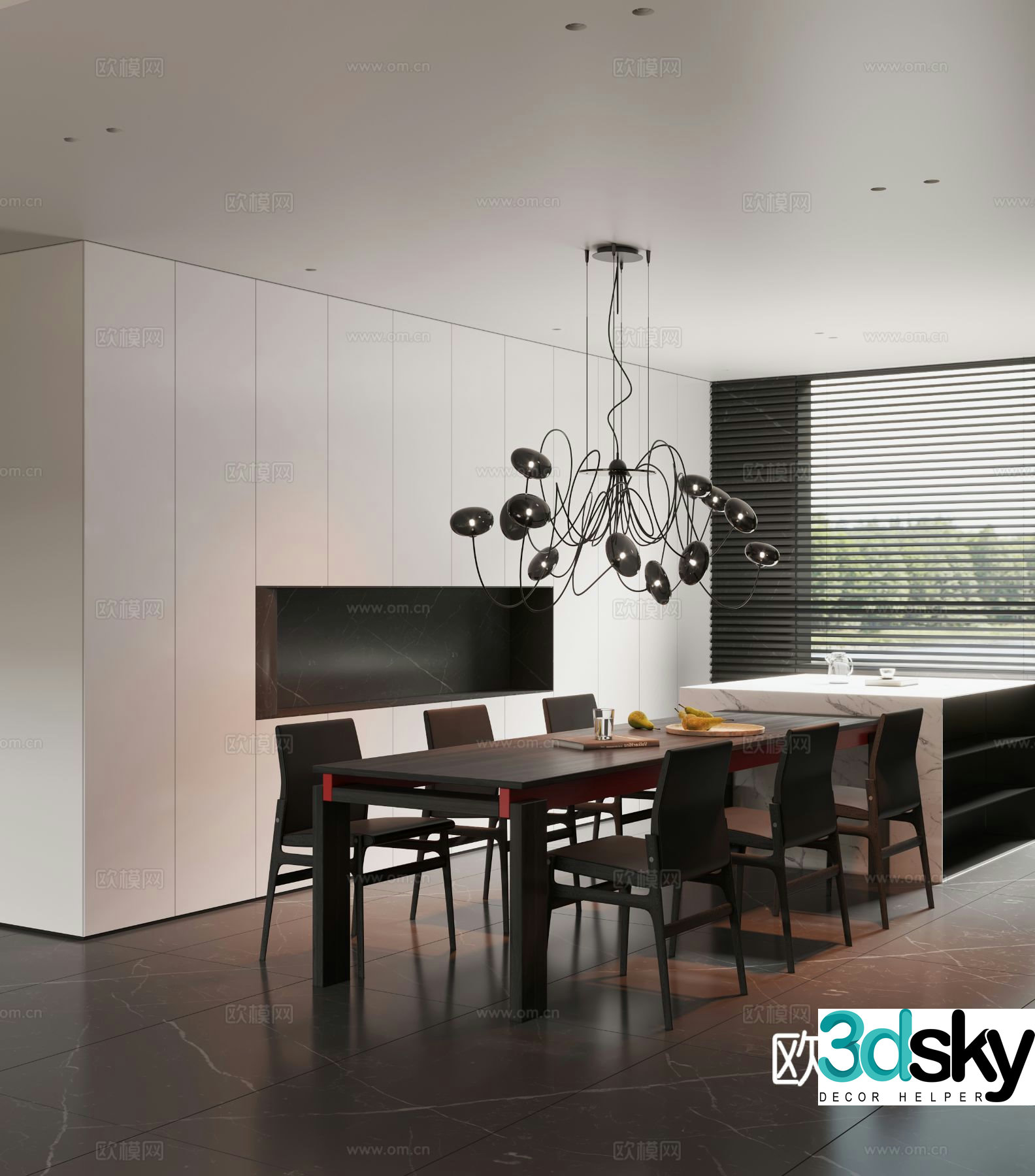 Modern island table dining table and chairs 3d model