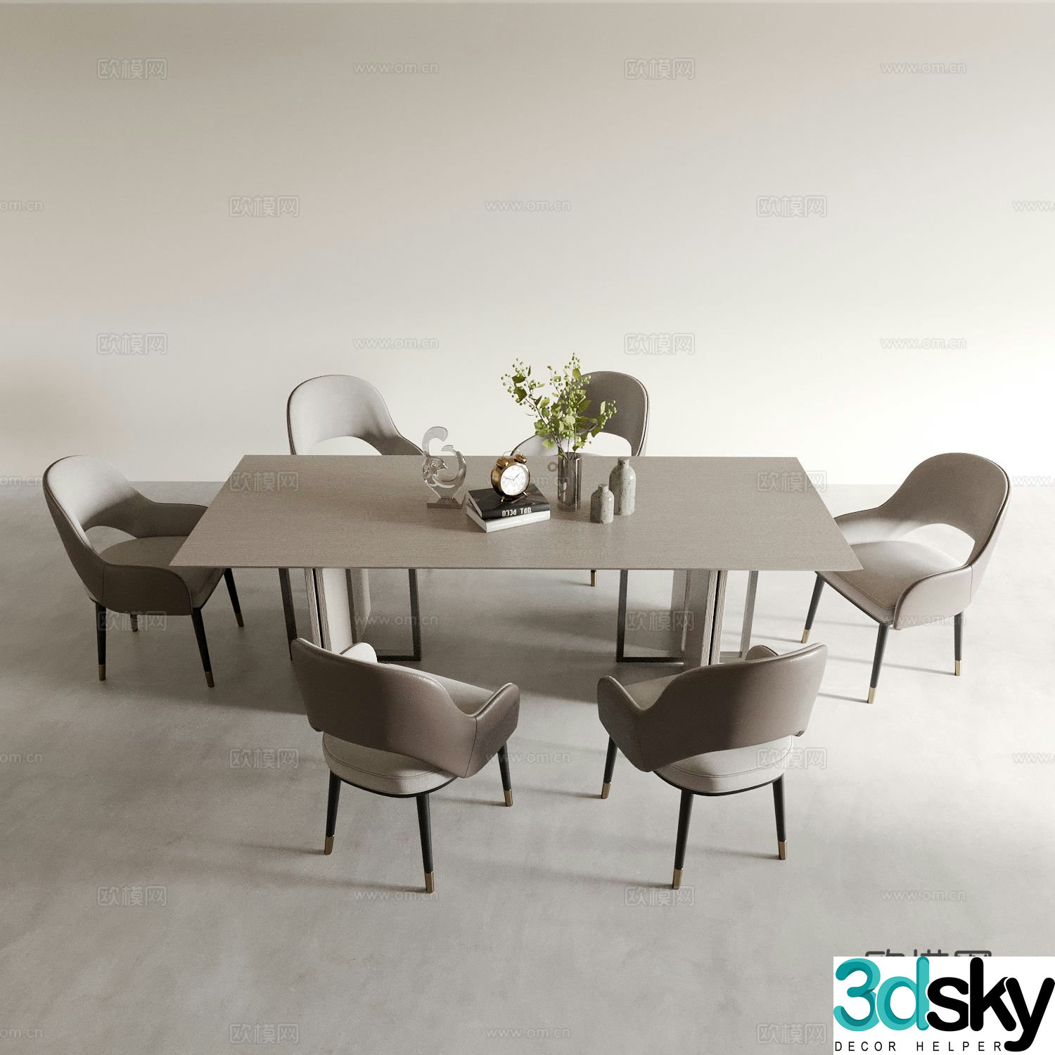 Modern dining table and chairs 3d model