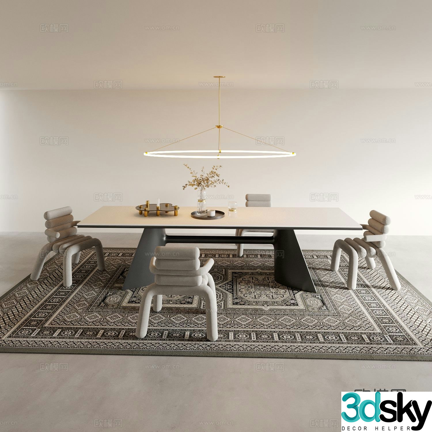 Modern dining table and chairs bar dining table 3d model