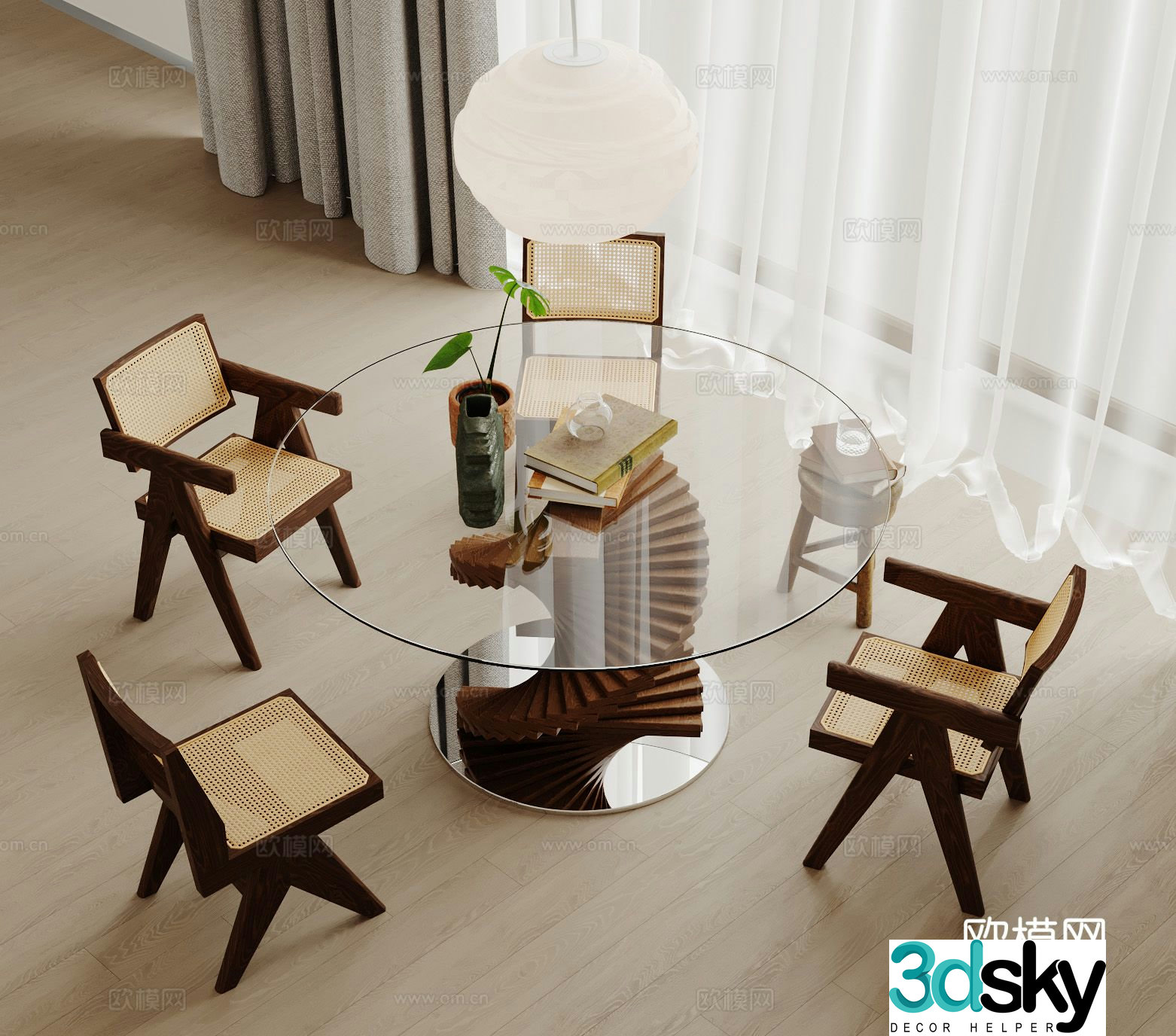 Medieval style dining table and chairs round dining table 3D model