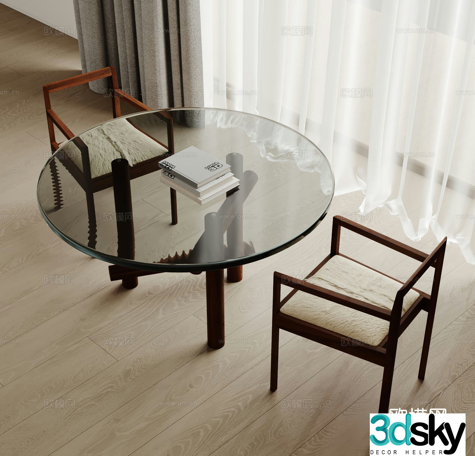 Medieval style dining table and chairs 3d model