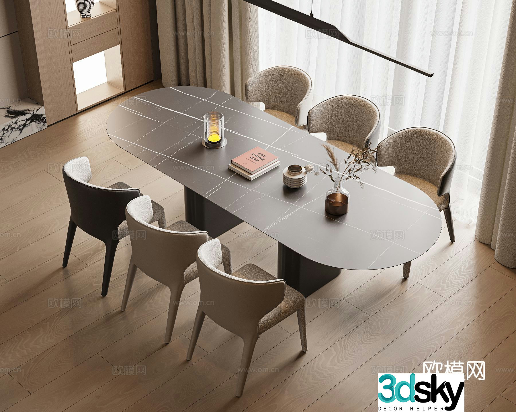 Slate dining table and chairs 3d model