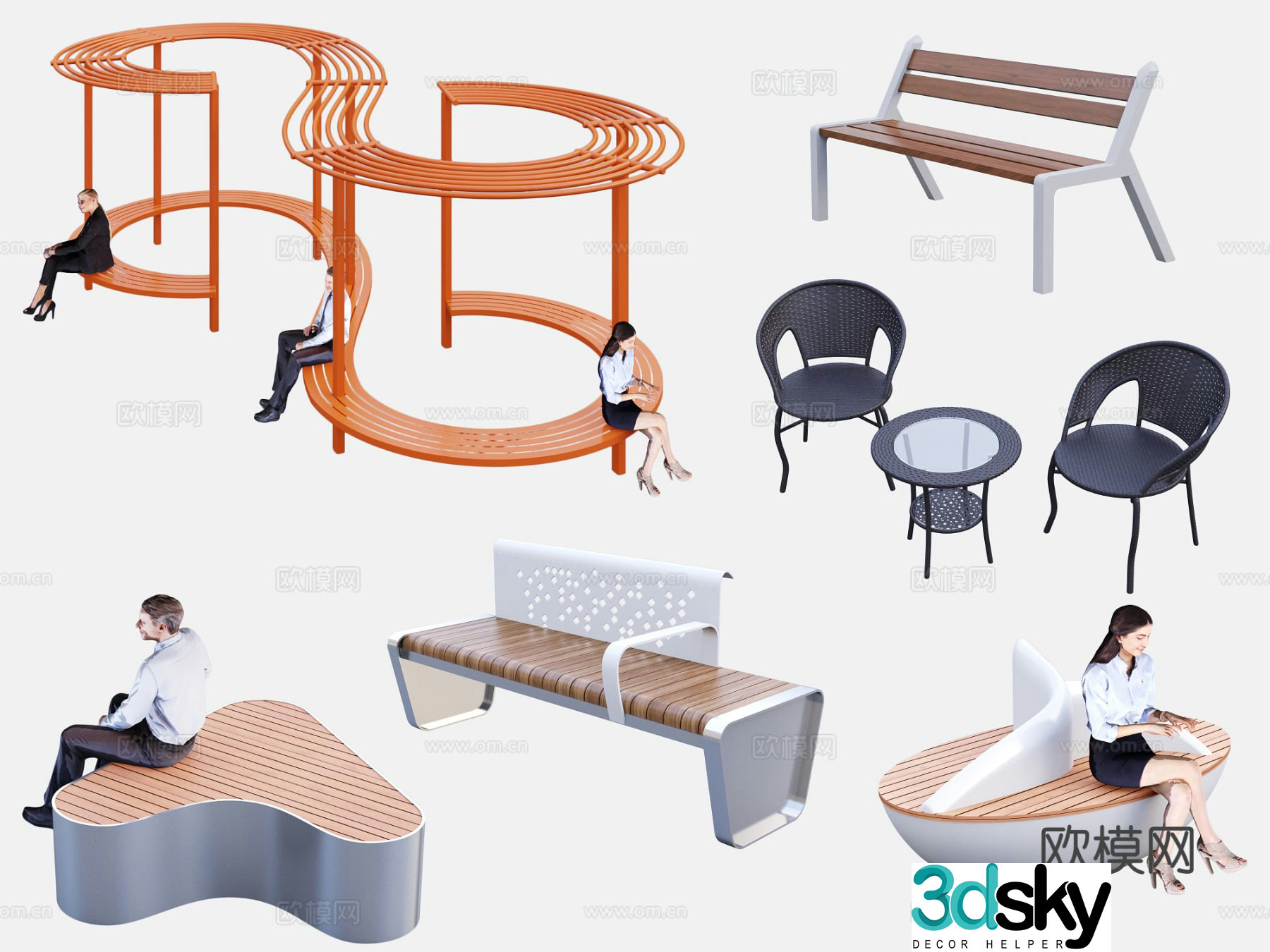 Outdoor seating special shaped chair public chair 3d model