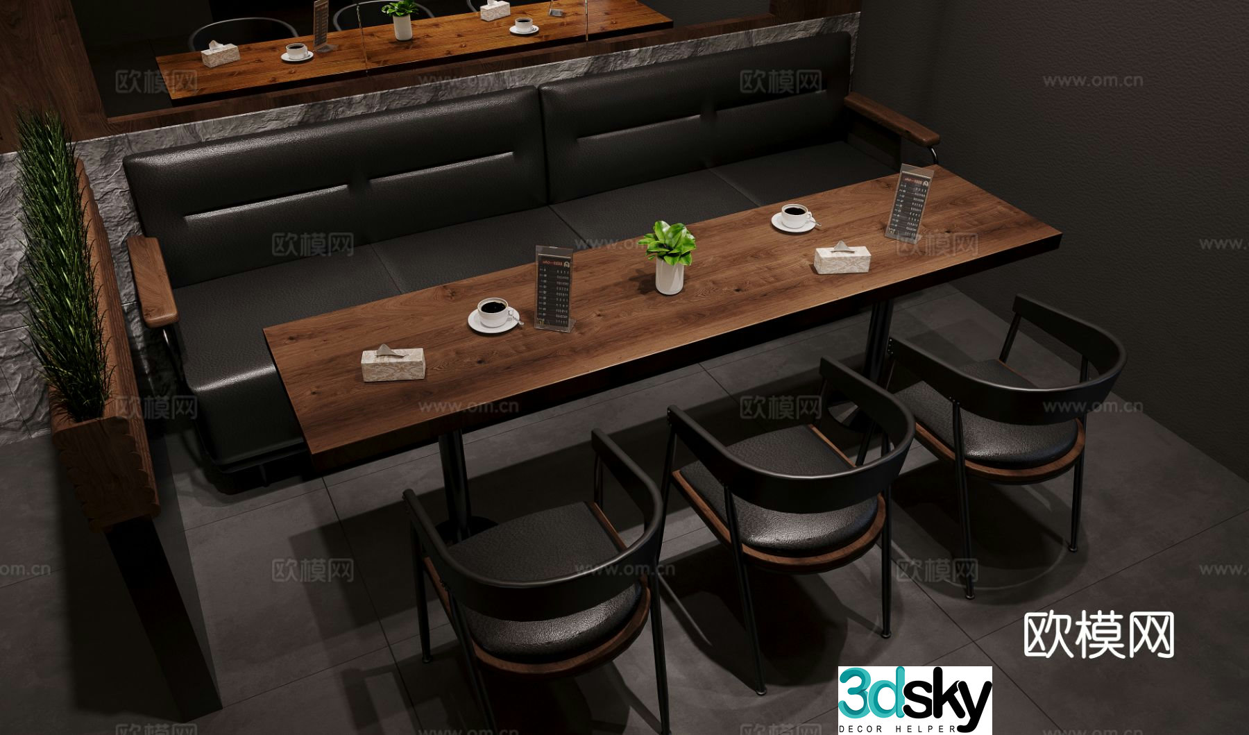 Card seat dining table and chairs coffee shop card seat 3D model