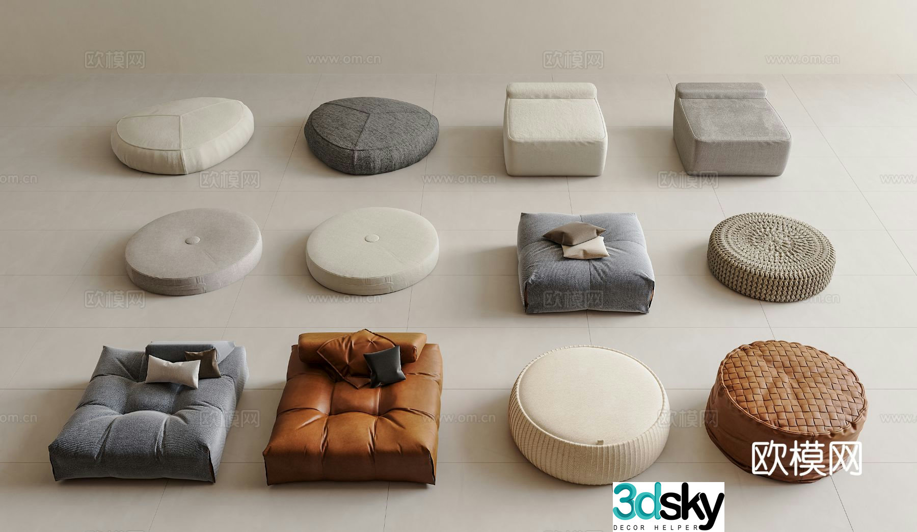 tatami mat cushion futon 3d model