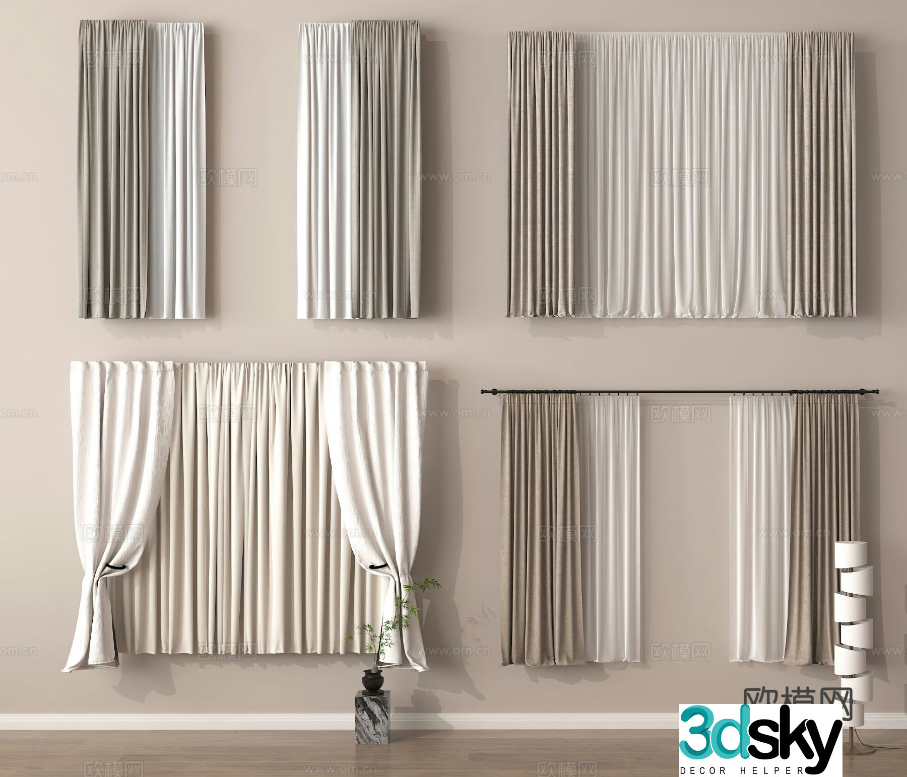 Plain curtain cloth curtain gauze curtain 3d model