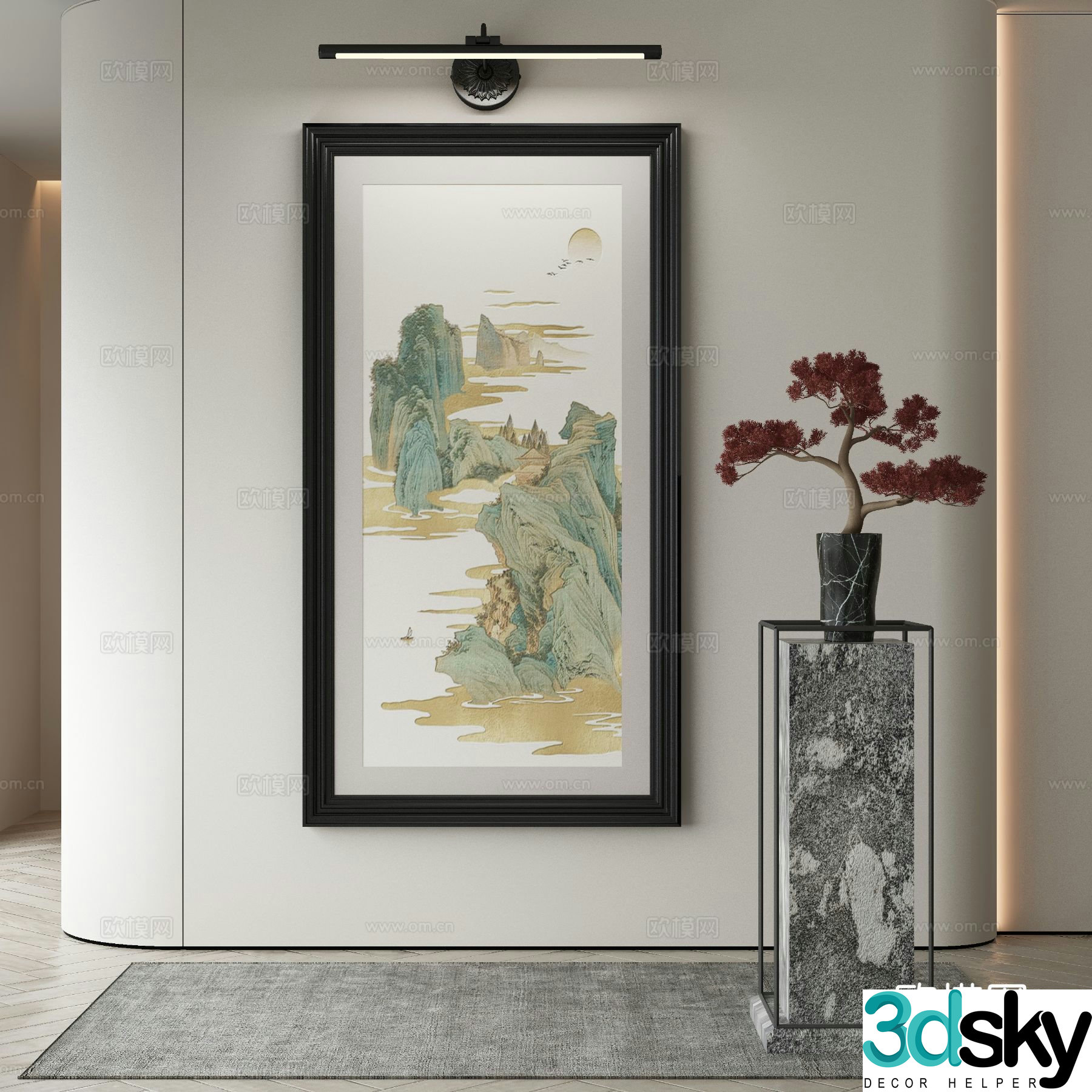 New Chinese style landscape painting decorative painting 3D model