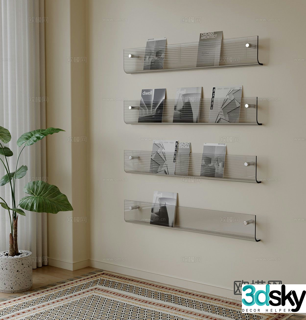 Modern wall cabinet wall mounted bookshelf magazine rack 3d model