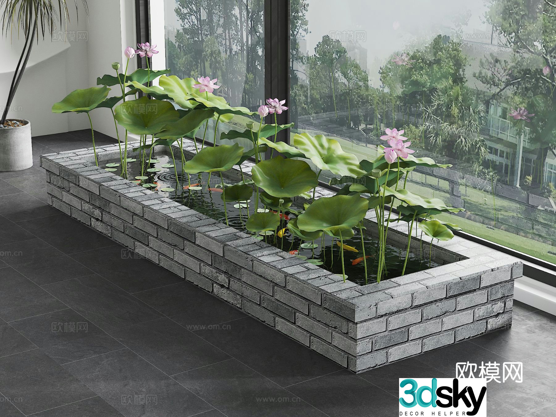 Koi pond native tank fish farming lotus pond fish pond 3d model
