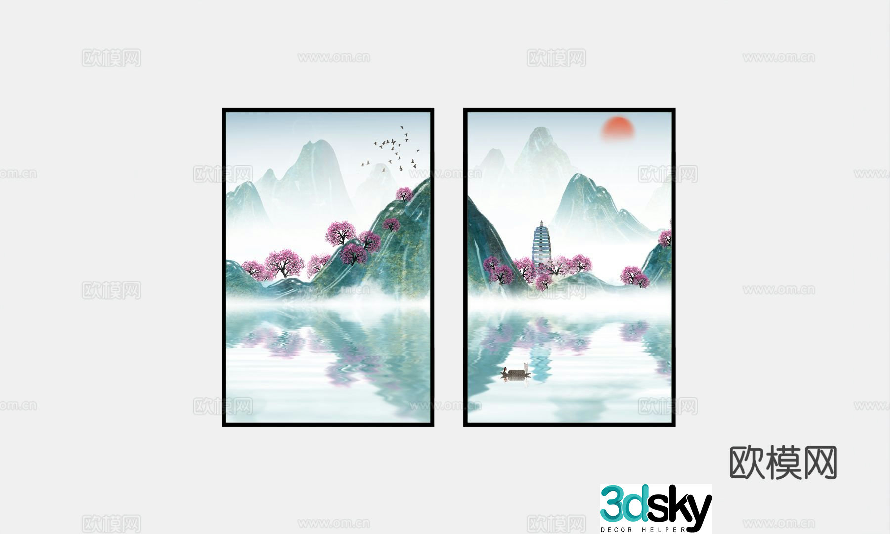 New Chinese style decorative painting landscape painting hanging painting 3D model