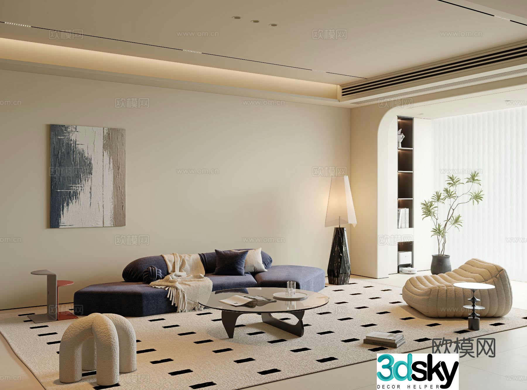 Cream style living room 3d model