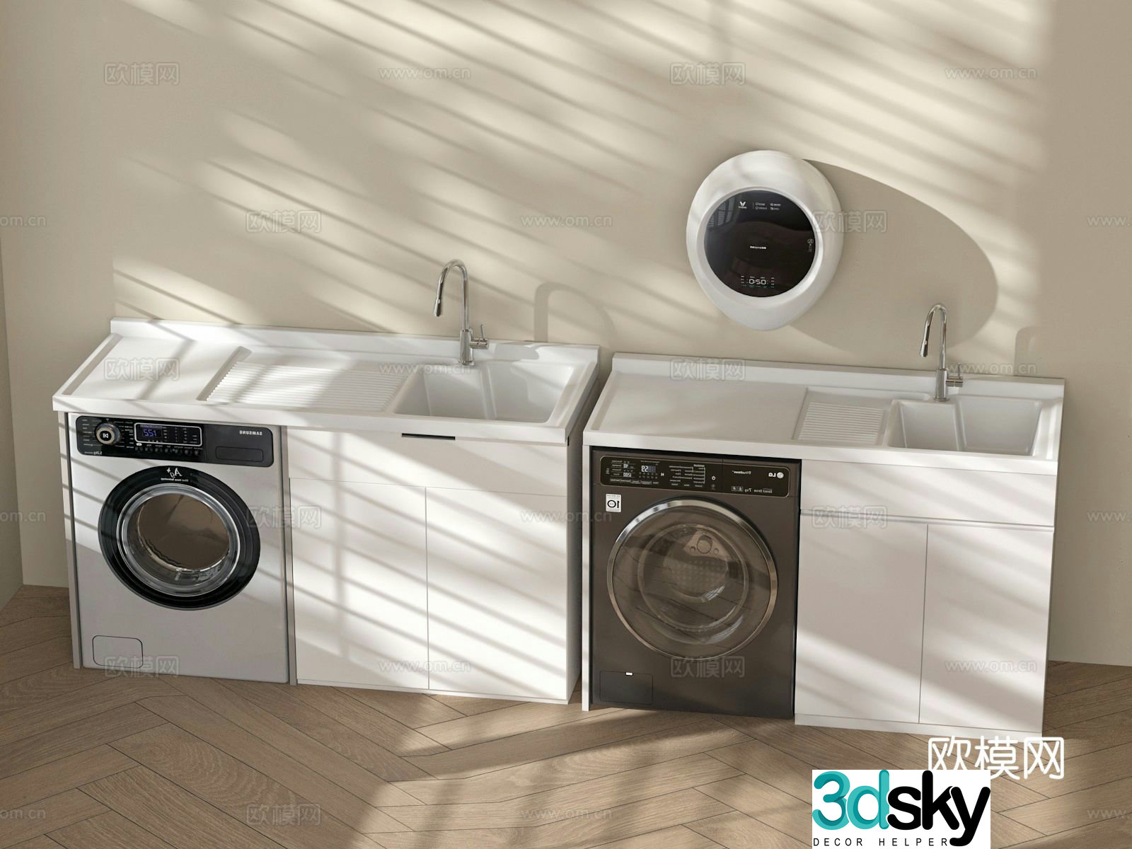 Modern balcony cabinet washing machine cabinet 3d model