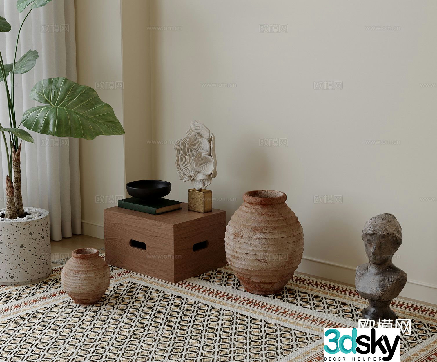 Wabi-sabi pottery bottle ceramic vessel 3d model