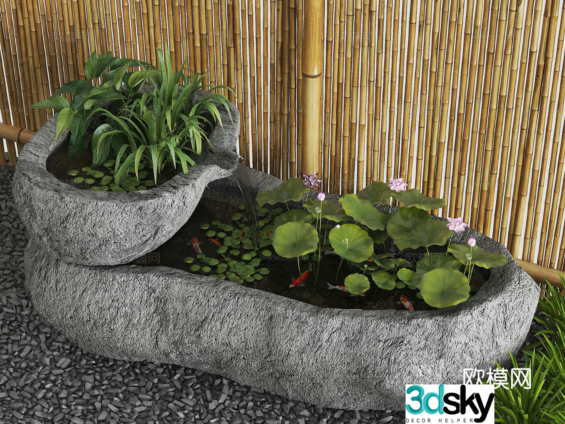 New Chinese style koi pond lotus pond 3d model
