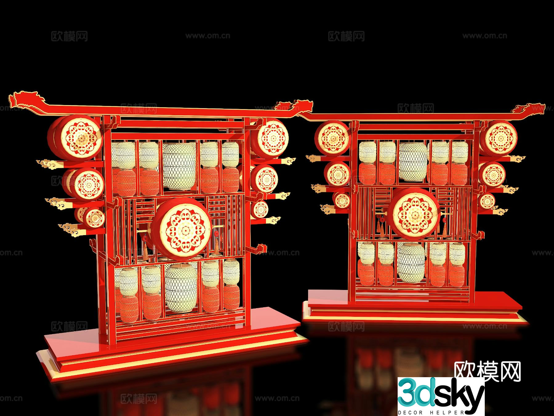 New Chinese style outdoor lantern device scenic lantern display 3D model