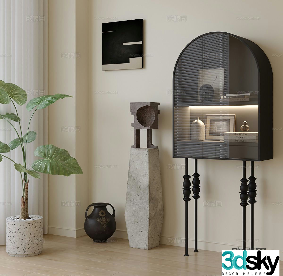 Simple European decorative cabinet high cabinet hall cabinet 3D model