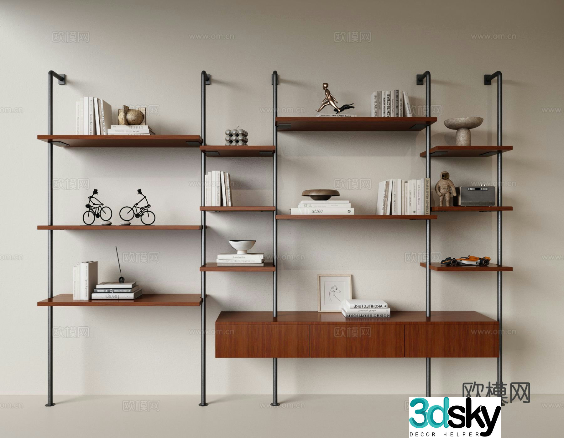 Medieval style bookshelf shelf 3d model