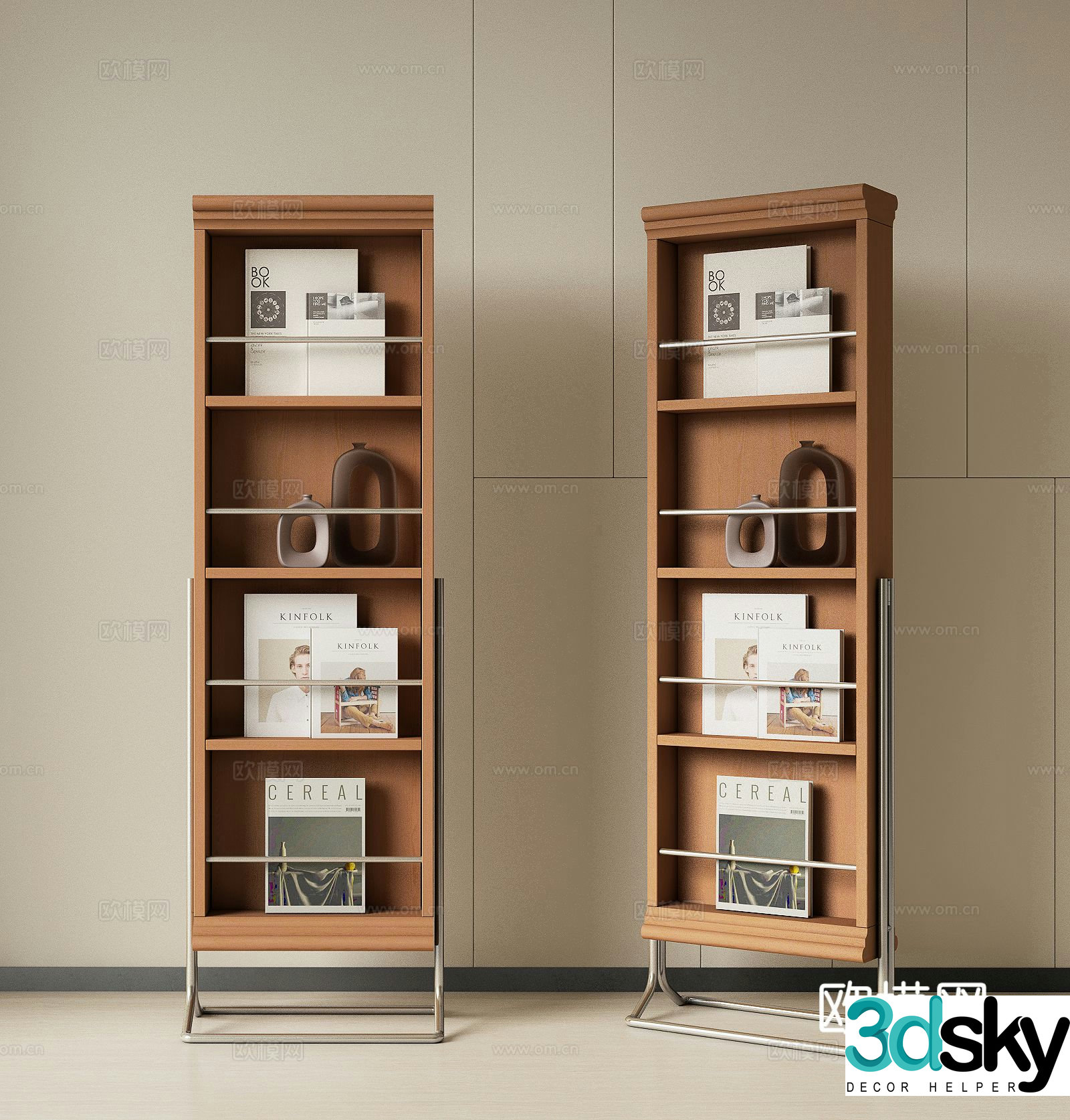 Medieval style bookshelf magazine rack 3d model