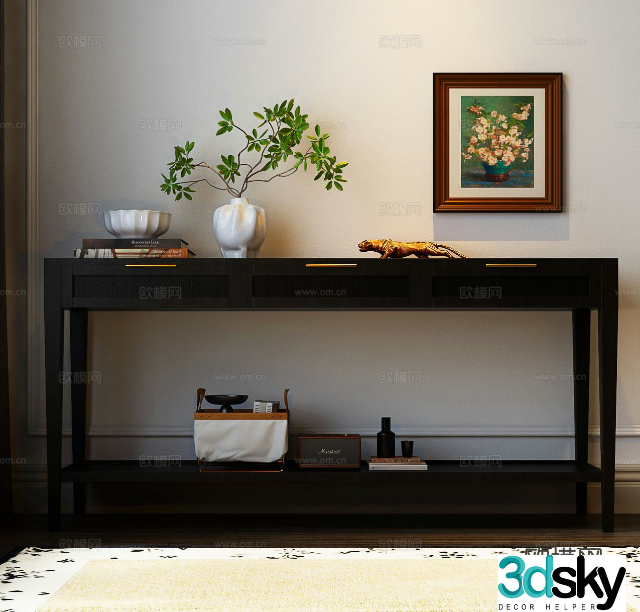 American style end view table 3D model