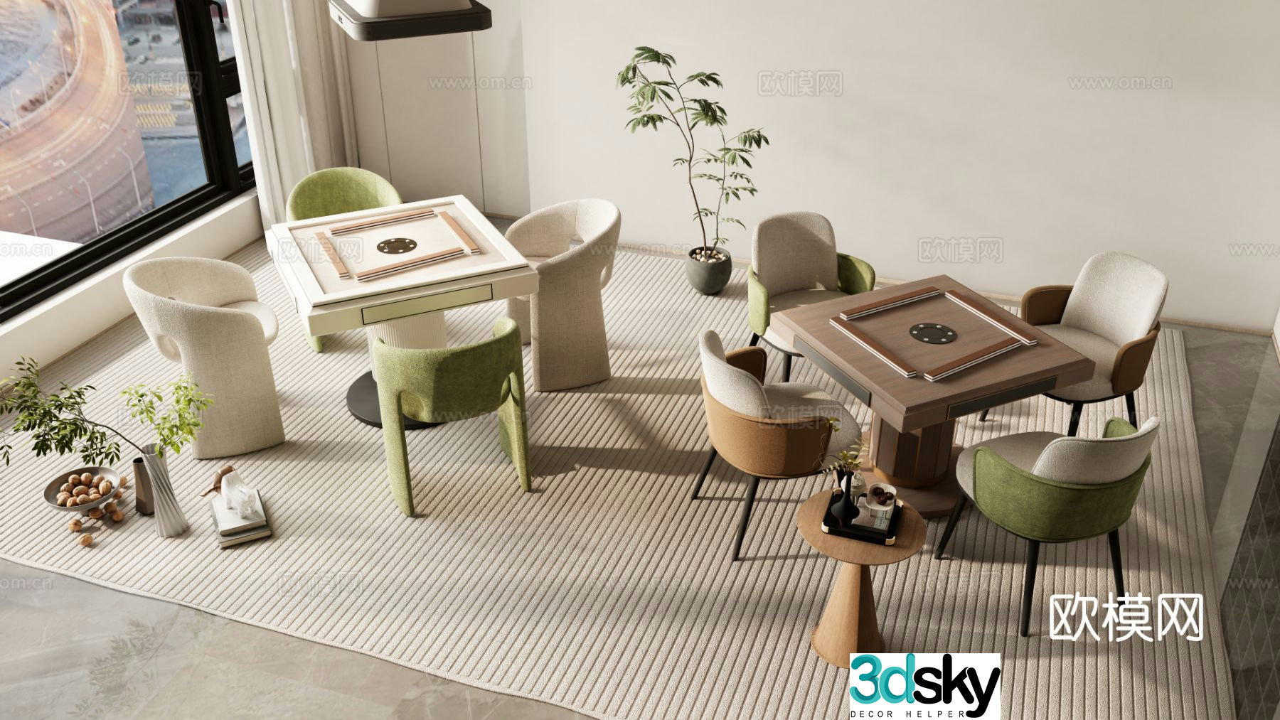 Modern mahjong tables and chairs 3d model of chess and card tables and chairs
