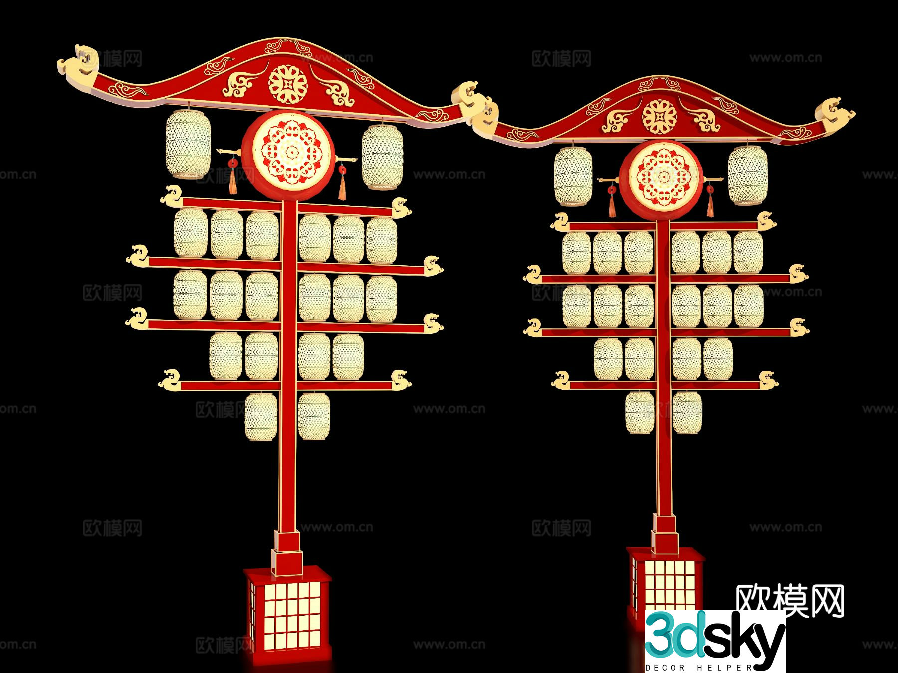 New Chinese style outdoor lantern installation beautiful 3D model