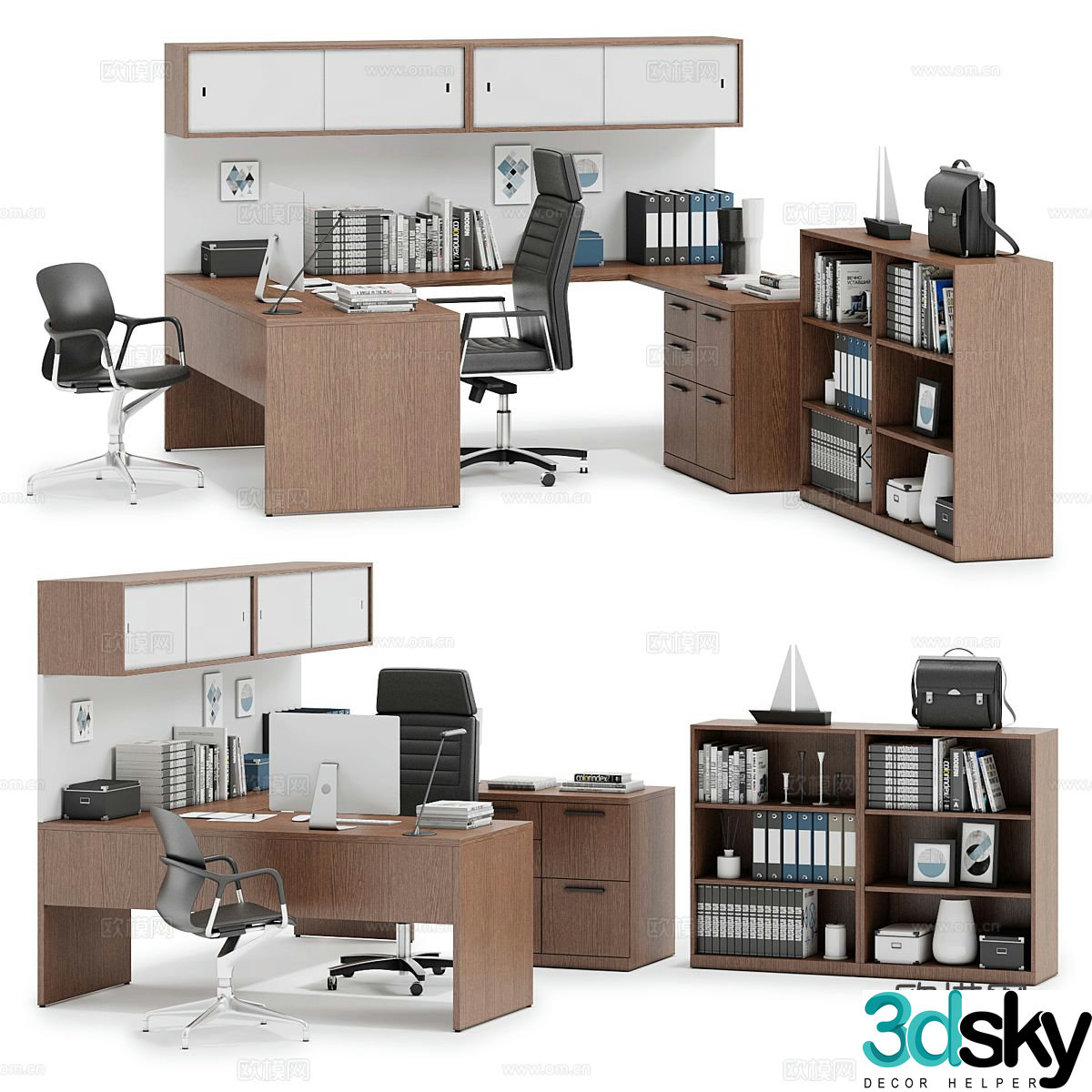 Office desk chair file cabinet 3d model