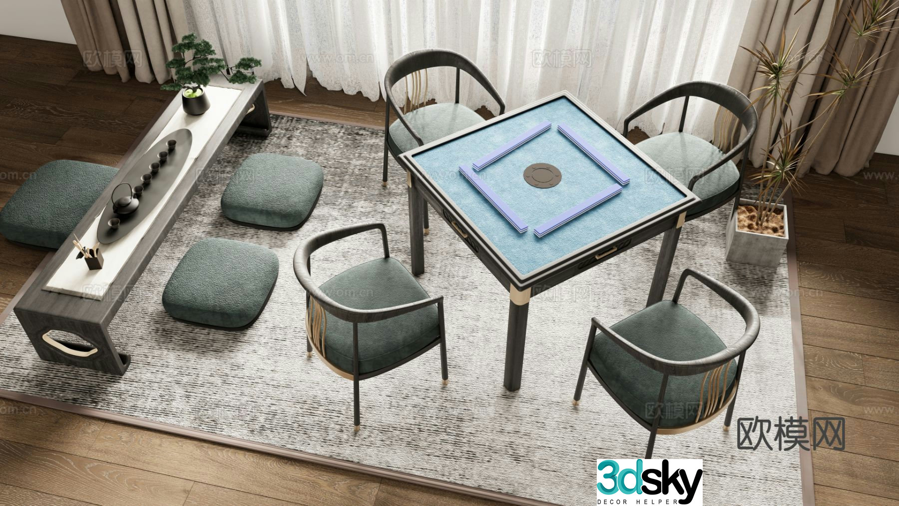 New Chinese style mahjong table 3d model