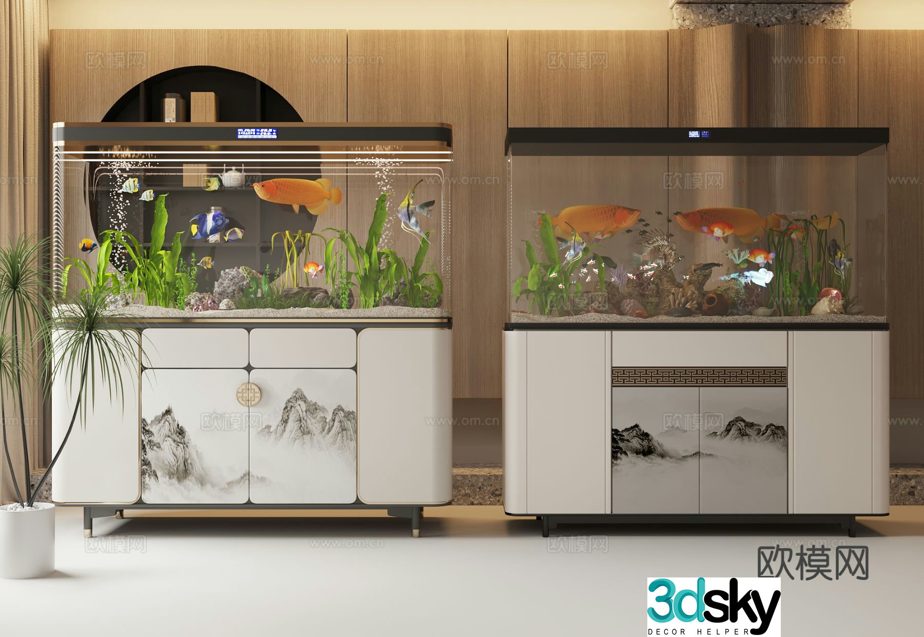 New Chinese style fish tank aquarium 3d model