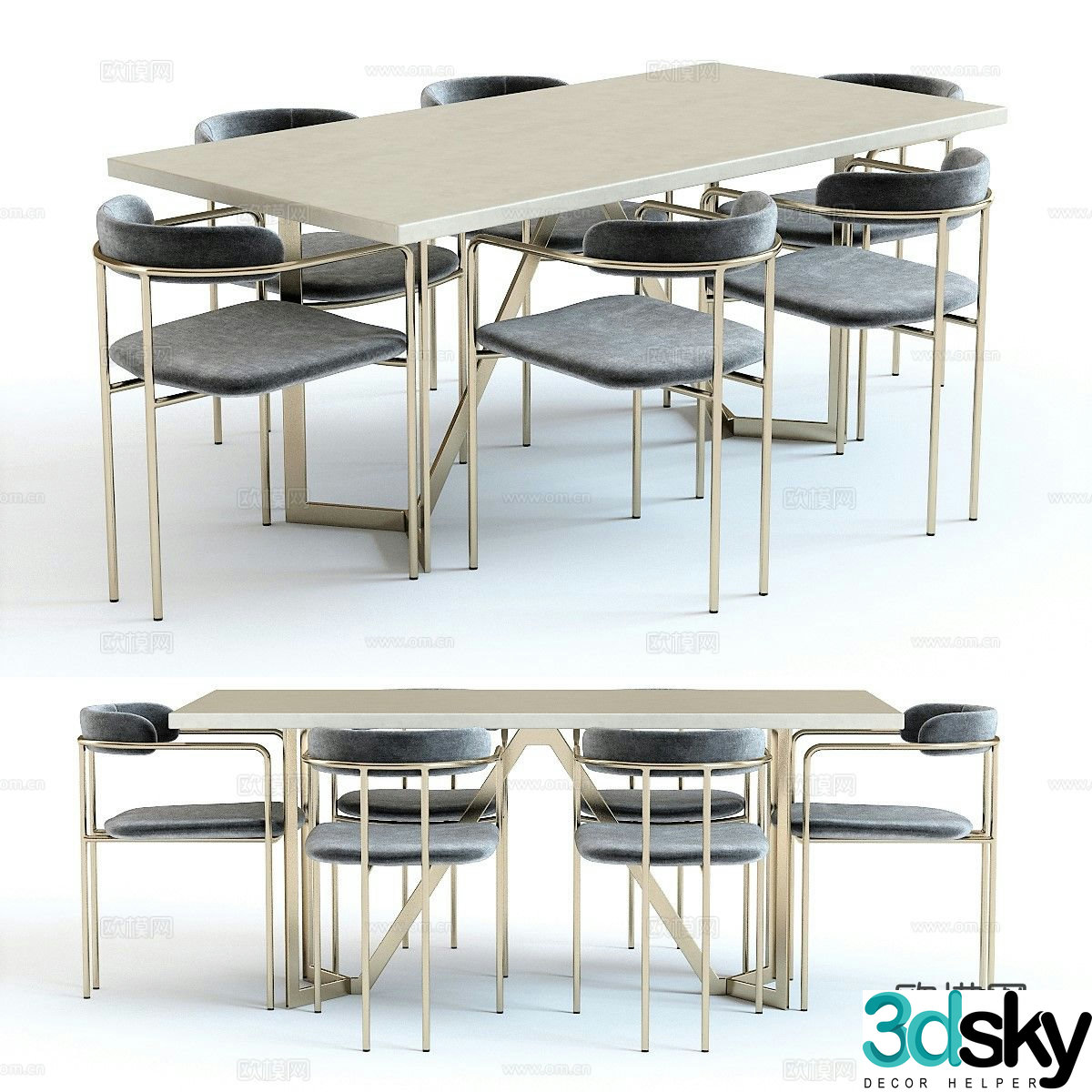 Modern dining table and chairs 3d model