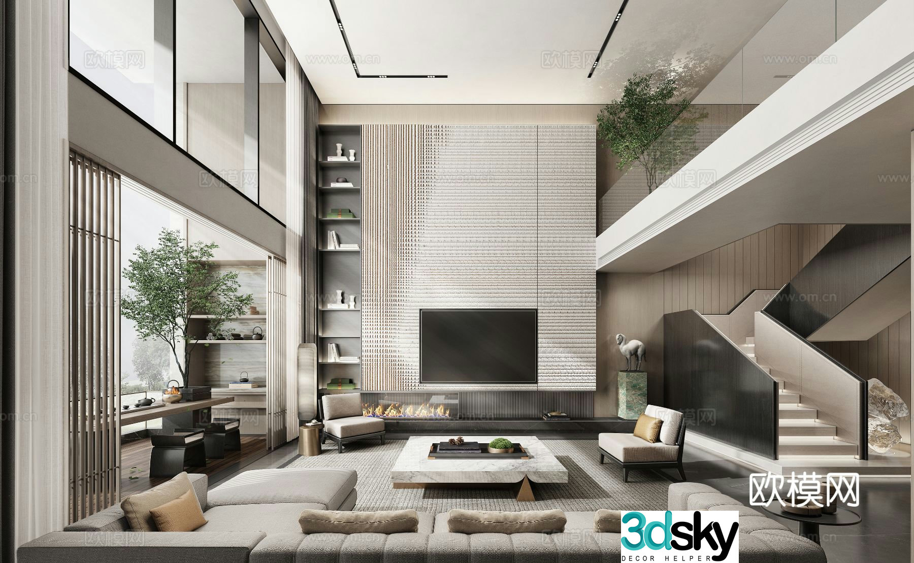 Villa living room villa hollow 3d model