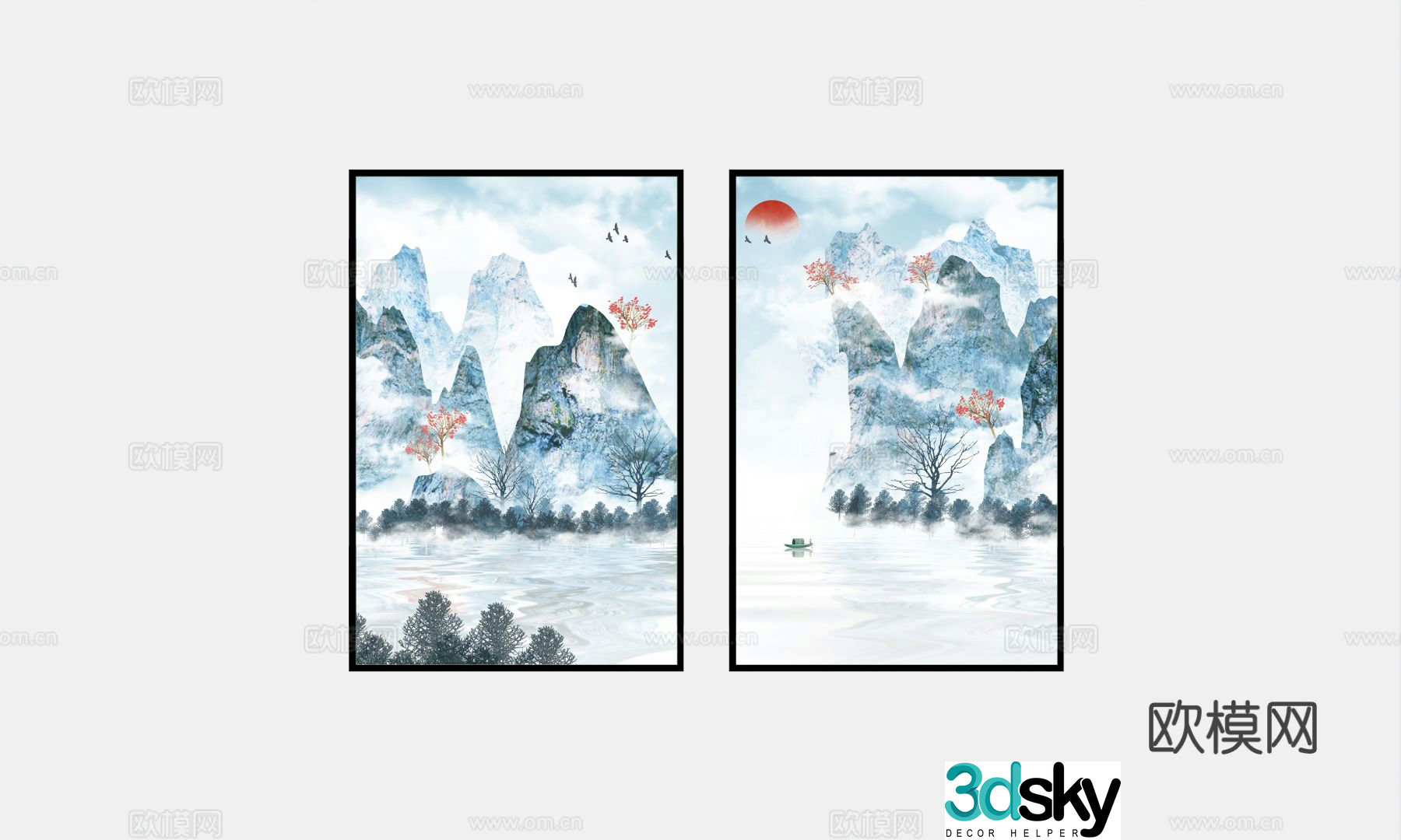 New Chinese style decorative painting landscape painting hanging painting 3D model