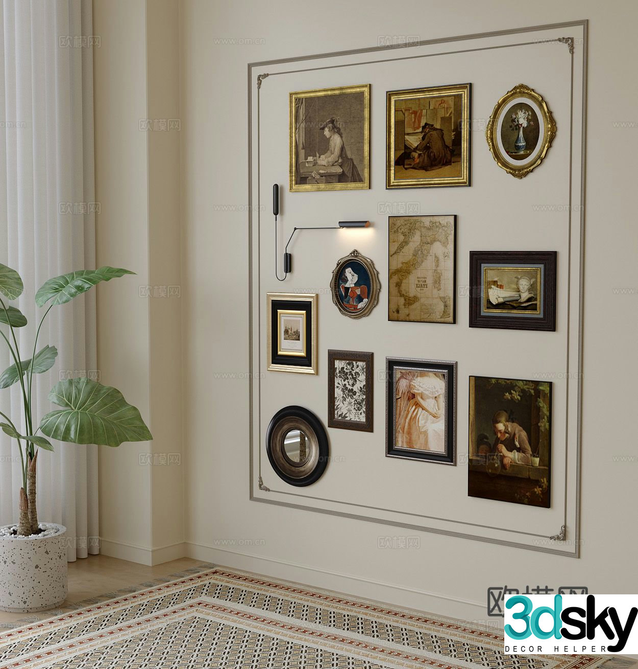 French decorative painting retro painting combined hanging painting 3D model