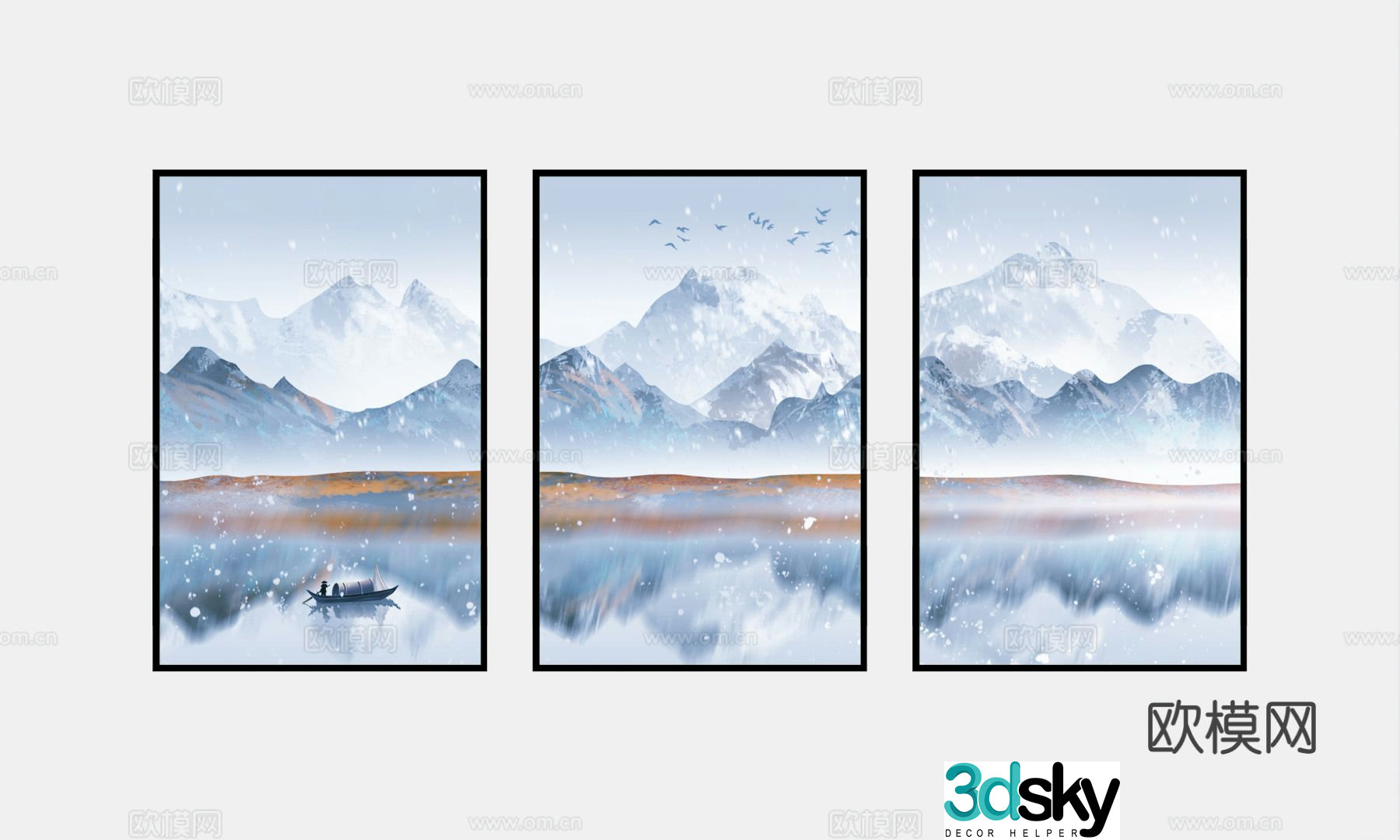 New Chinese style decorative painting landscape painting hanging painting 3D model