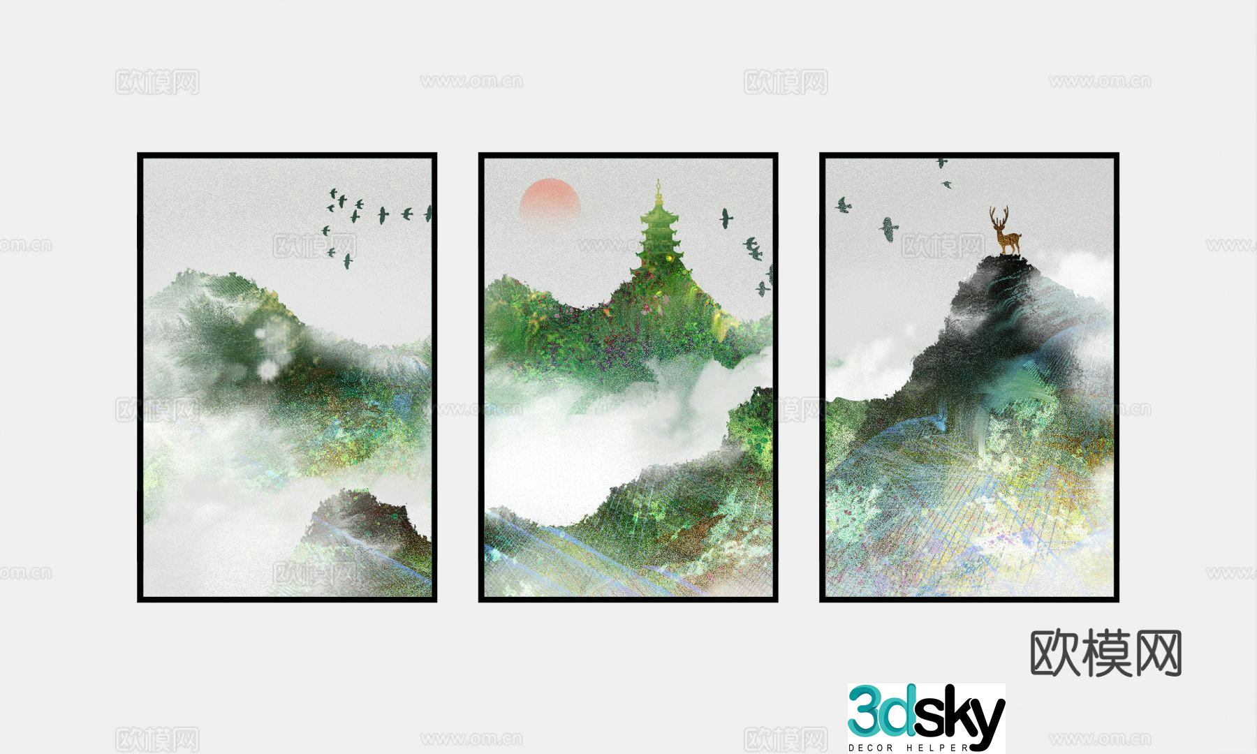 New Chinese style landscape painting decorative painting 3D model