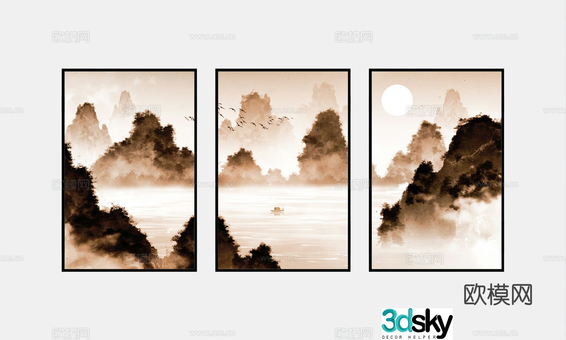 New Chinese style decorative painting landscape painting hanging painting 3D model