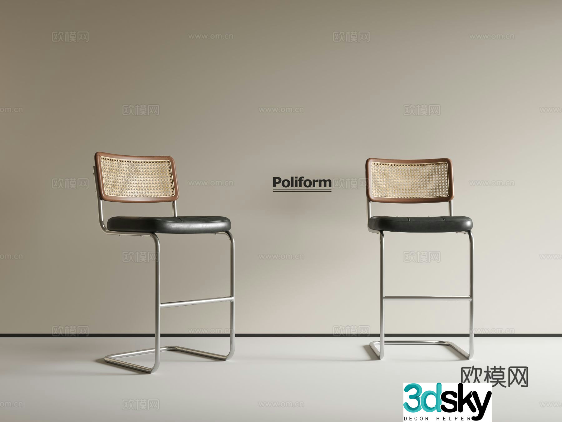 Medieval style bar chair bar stool high stool 3D model