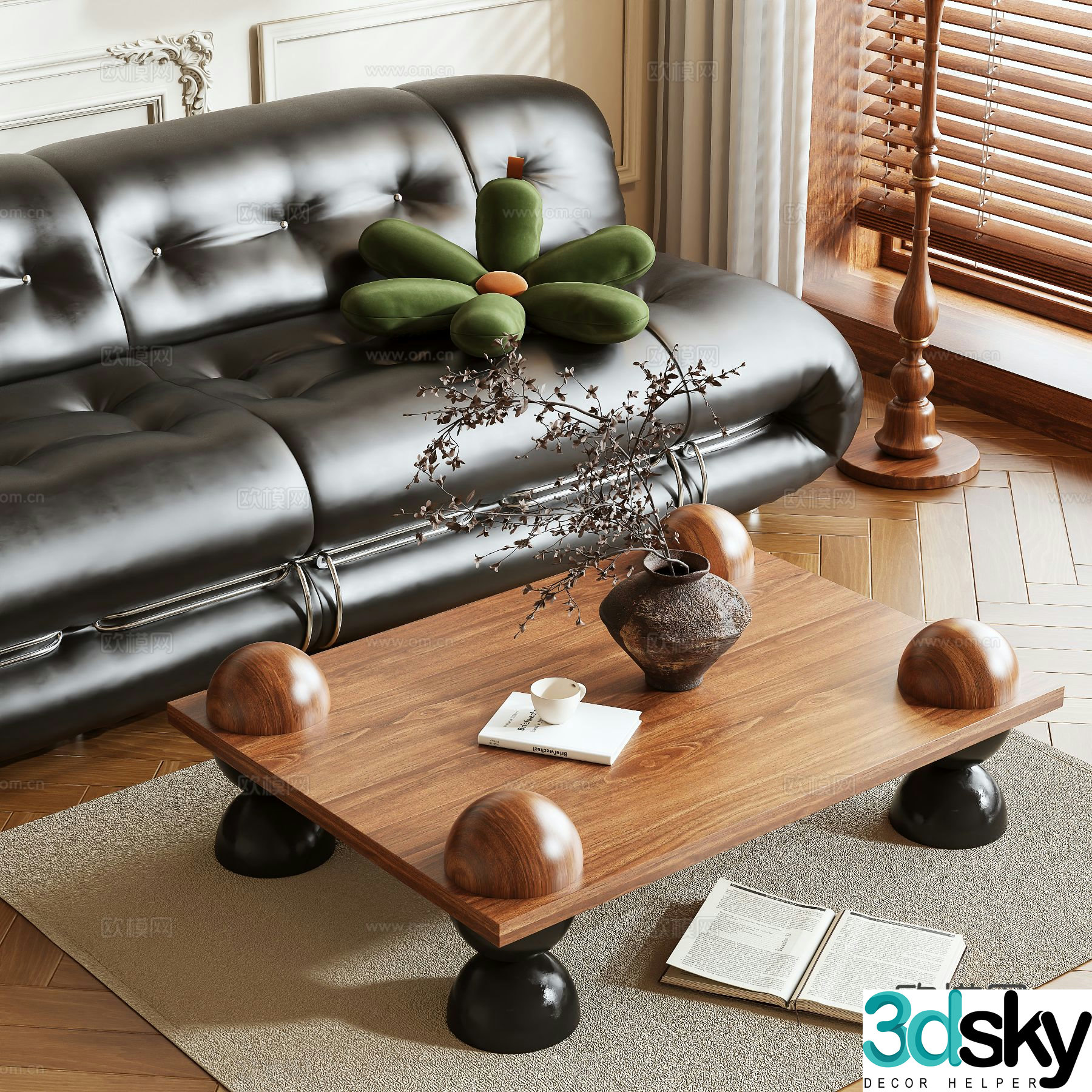 Medieval style coffee table solid wood coffee table 3d model