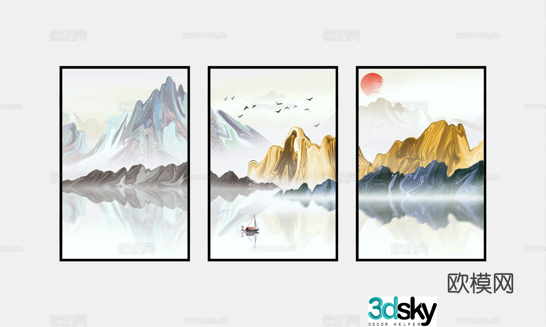 New Chinese style decorative painting landscape painting hanging painting 3D model