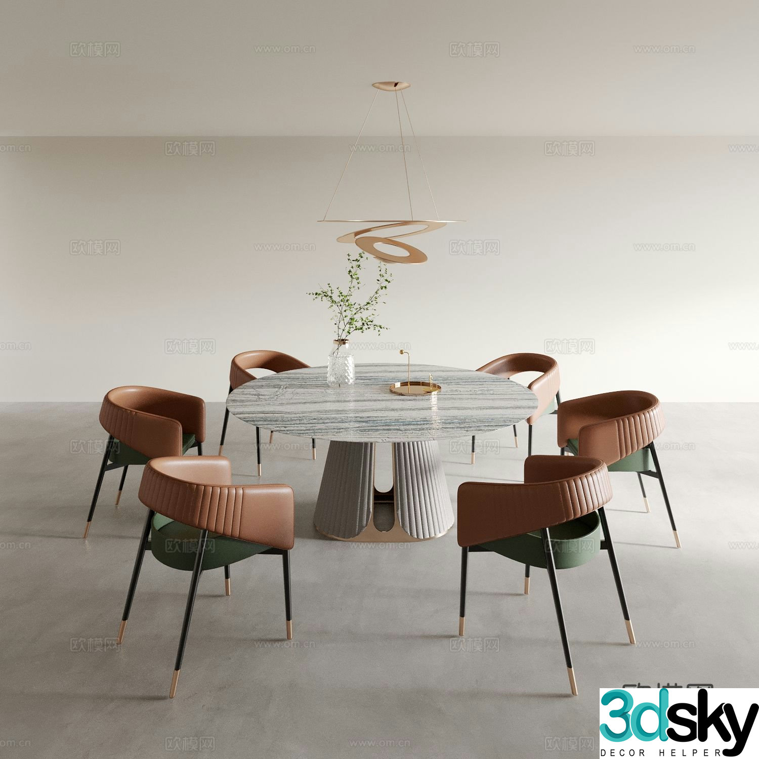 Light luxury dining table and chairs round dining table 3D model