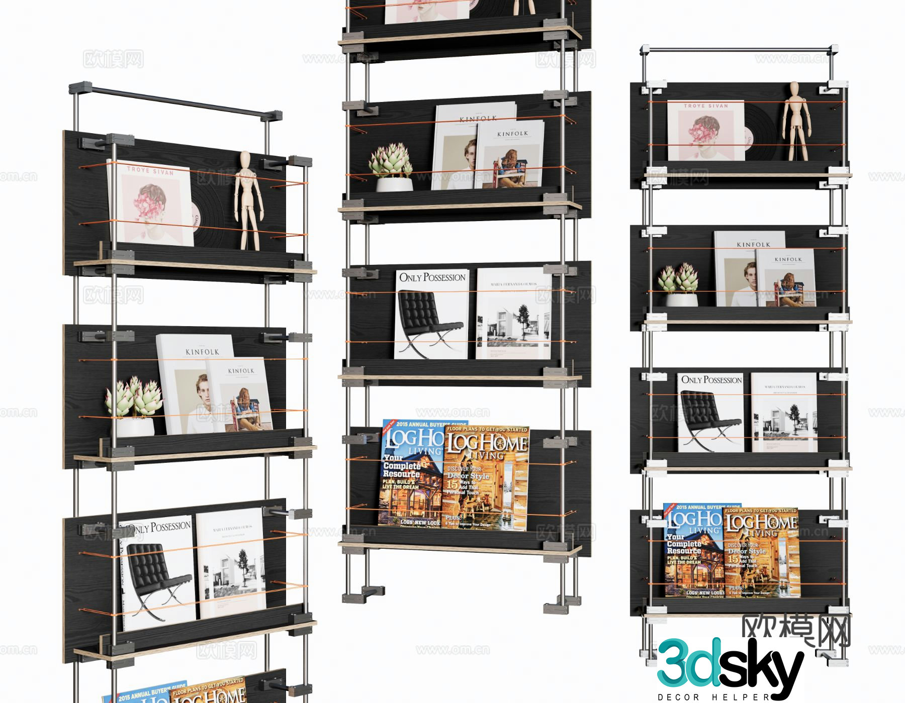 Modern bookshelf magazine rack 3d model