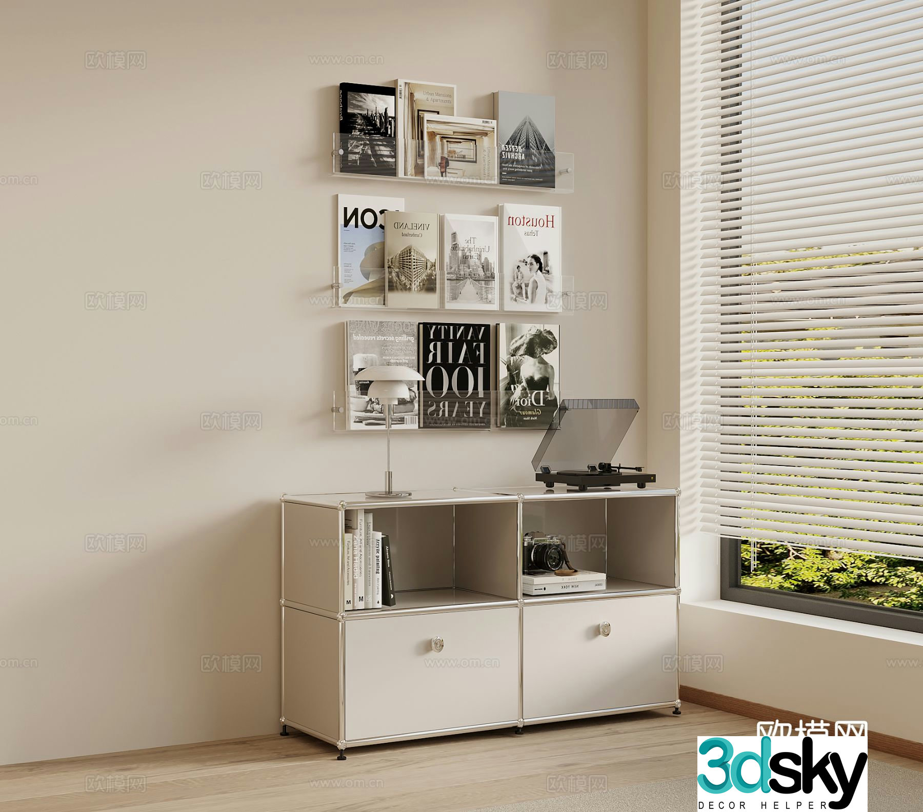 Cream style chest of drawers side cabinet 3d model