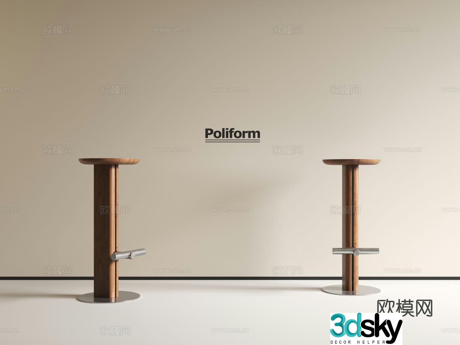 Medieval style bar chair bar stool high stool 3D model