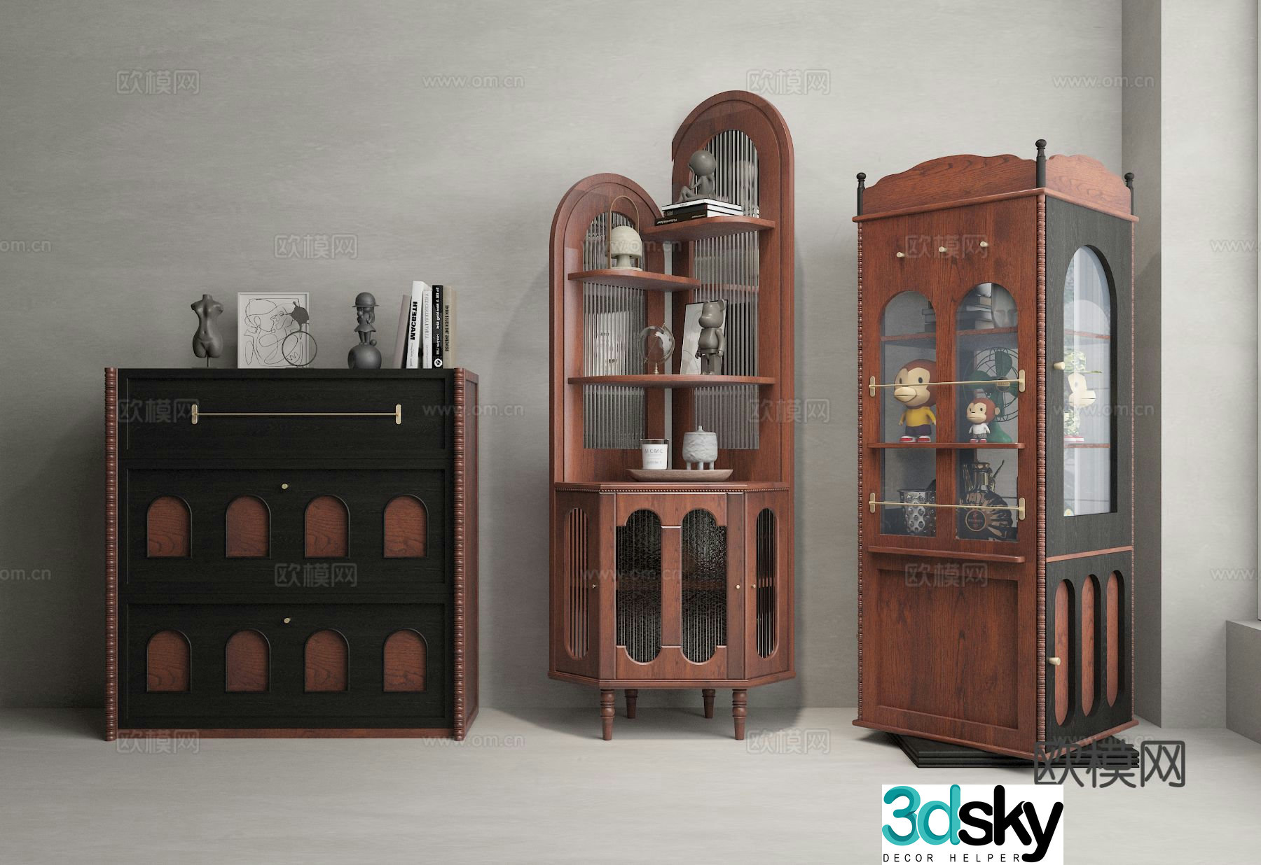 Medieval style decorative cabinet high cabinet hall cabinet 3D model