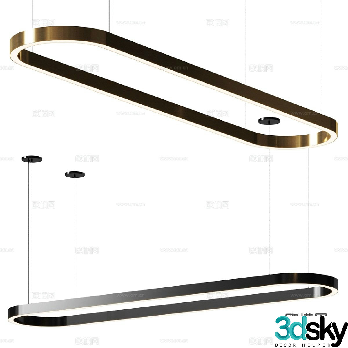 Light luxury long chandelier 3D model